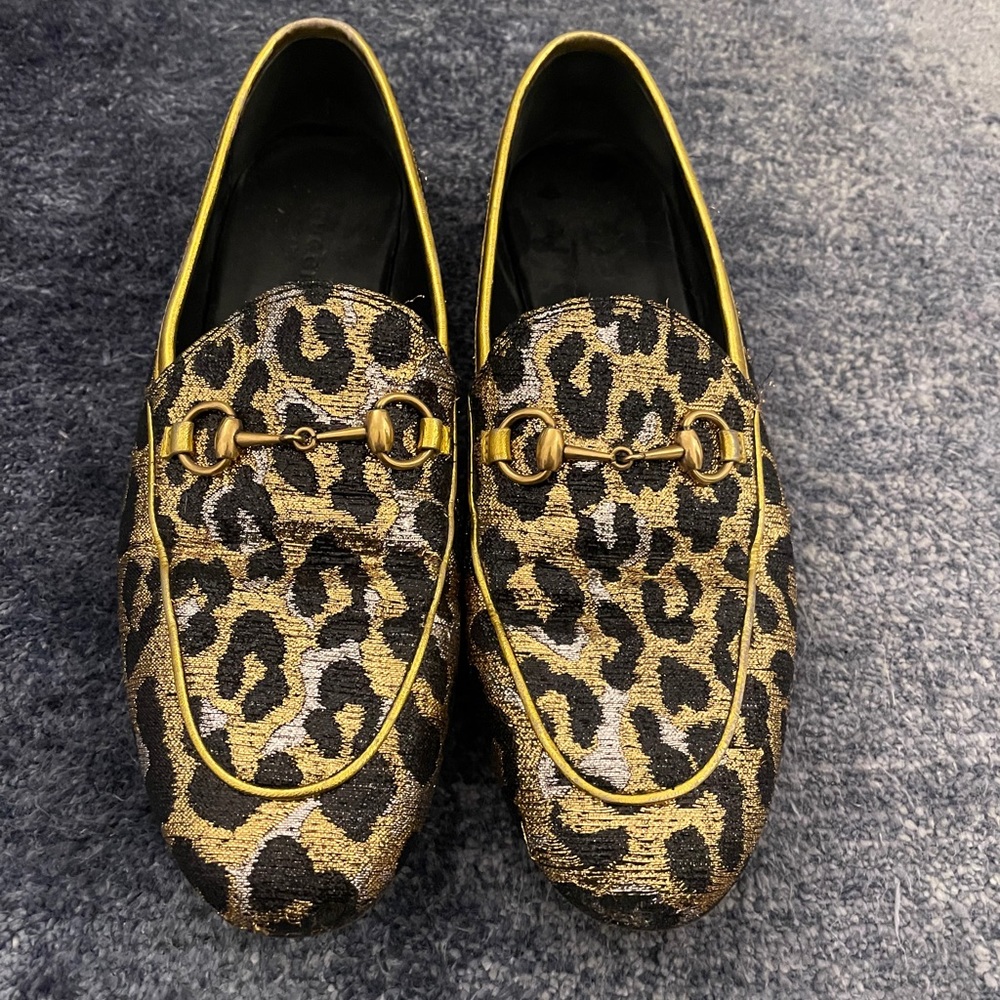 Gucci Leopard Lurex  Horsebit Jordaan Loafers 38